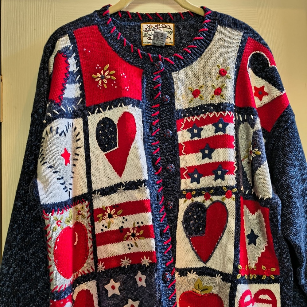 Festive Patchwork Cardigan Sweater - image 1